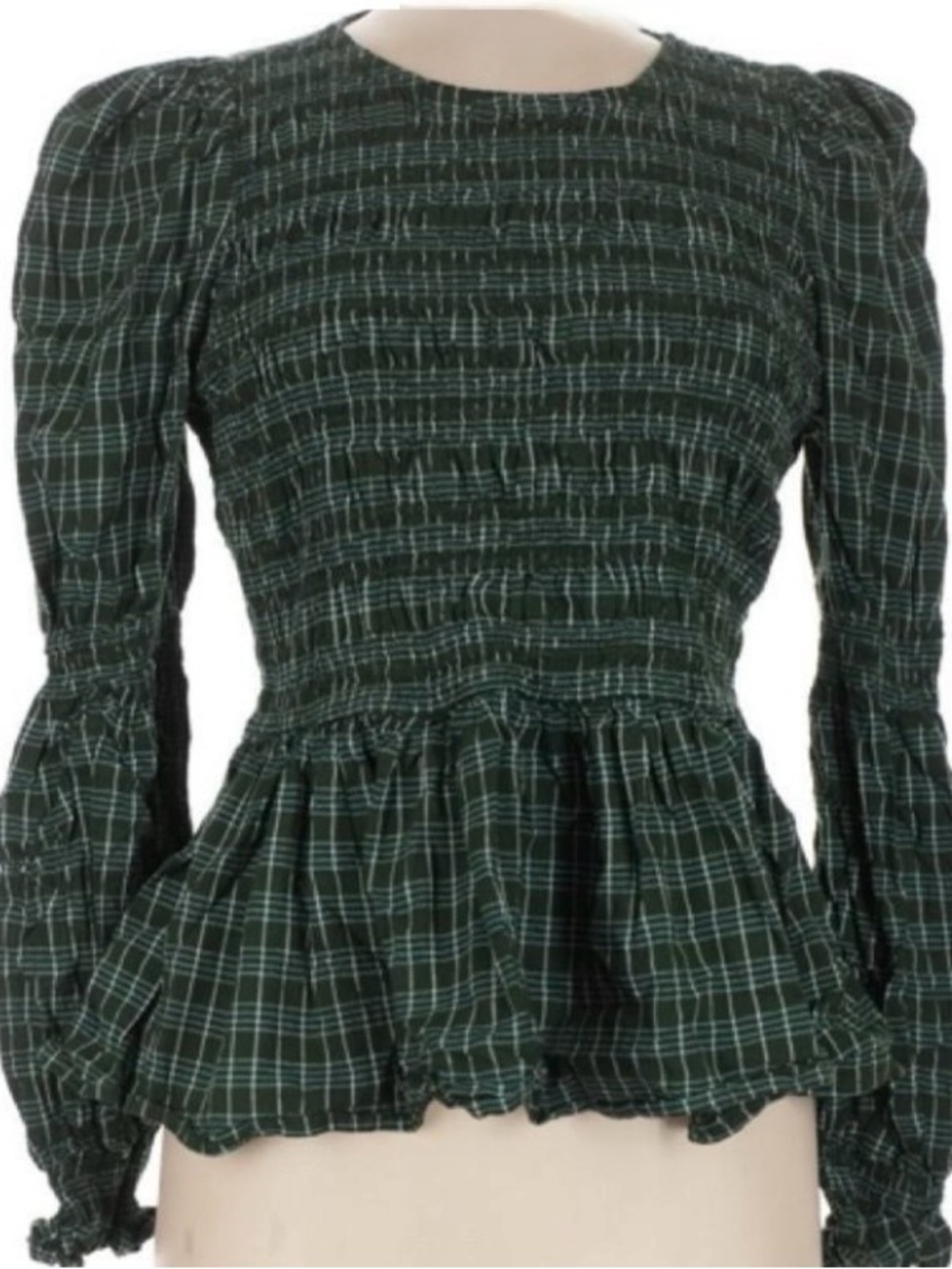 Universal Thread NWOT Smocked Peplum Long-Sleeve Top in Dark Green Plaid size M